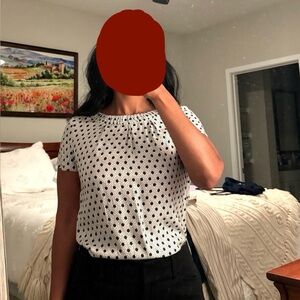 Boden Navy and White Polka Dot Top